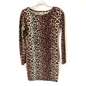 Piko 1988 leopard stretch mini dress long sleeve soft size M